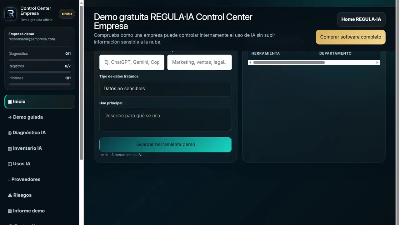 Inventario real de herramientas y usos de IA en REGULA·IA Control Center